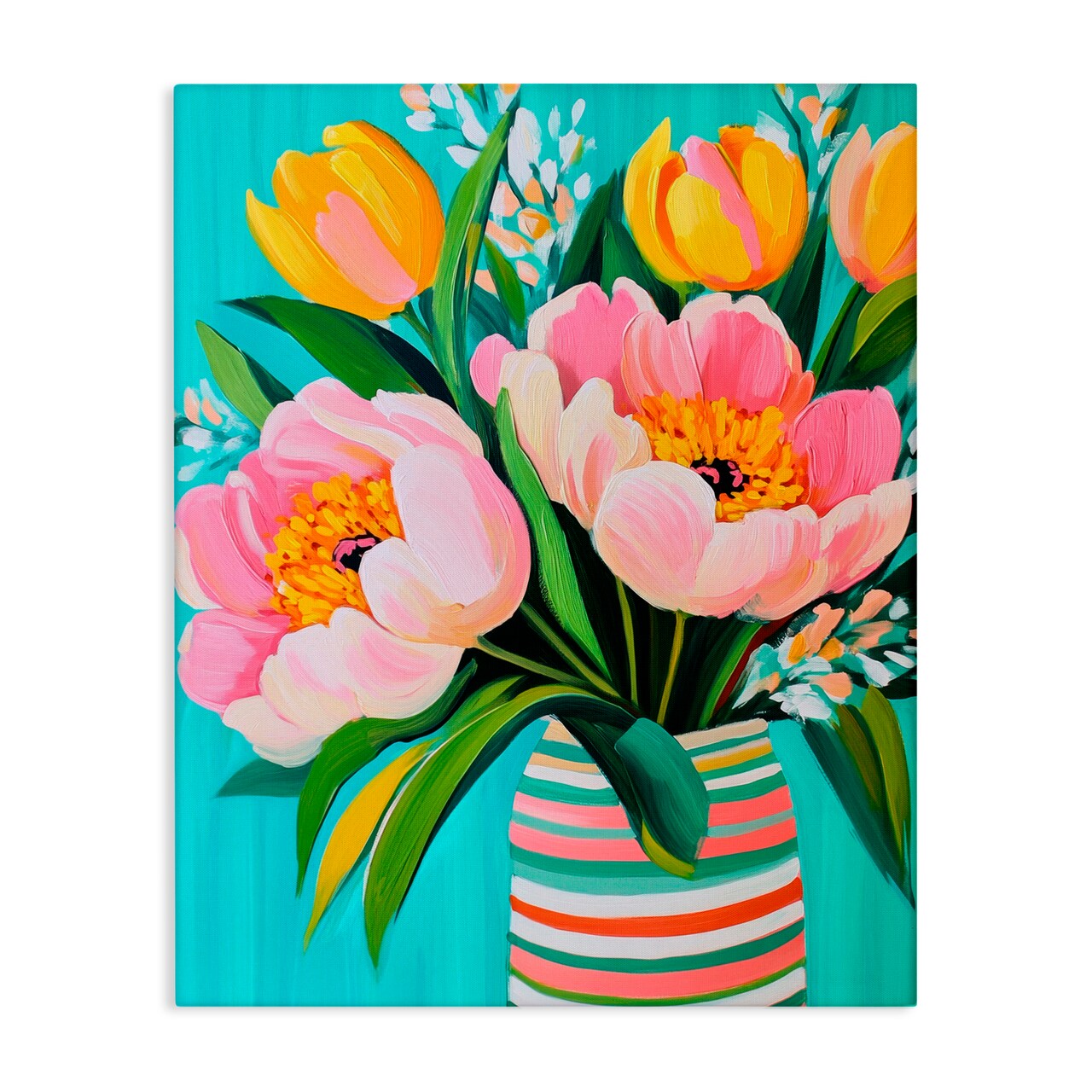 Stupell Industries Flowers in Spring Stripes Canvas, design by Petal Prints Design